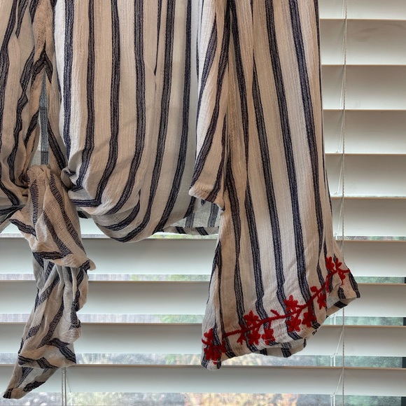 NEW LoveStitch Red Embroidered Blue + White Striped Blouse with Waist Tie - Picture 3 of 6